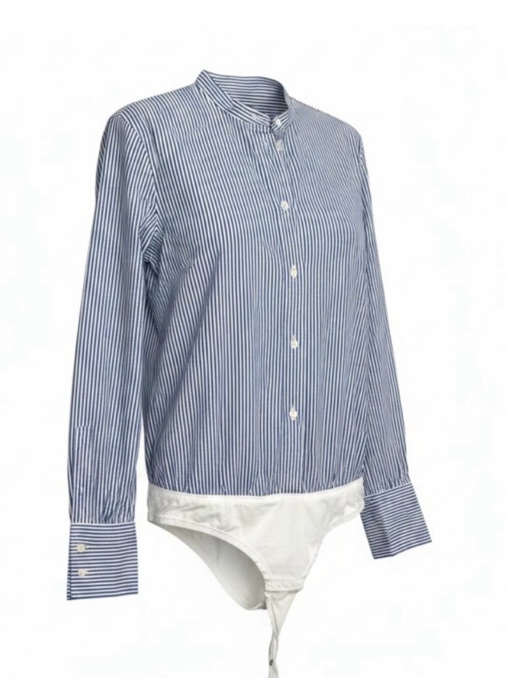 J.Crew Striped Blue & White Button-Front Bodysuit Shirt